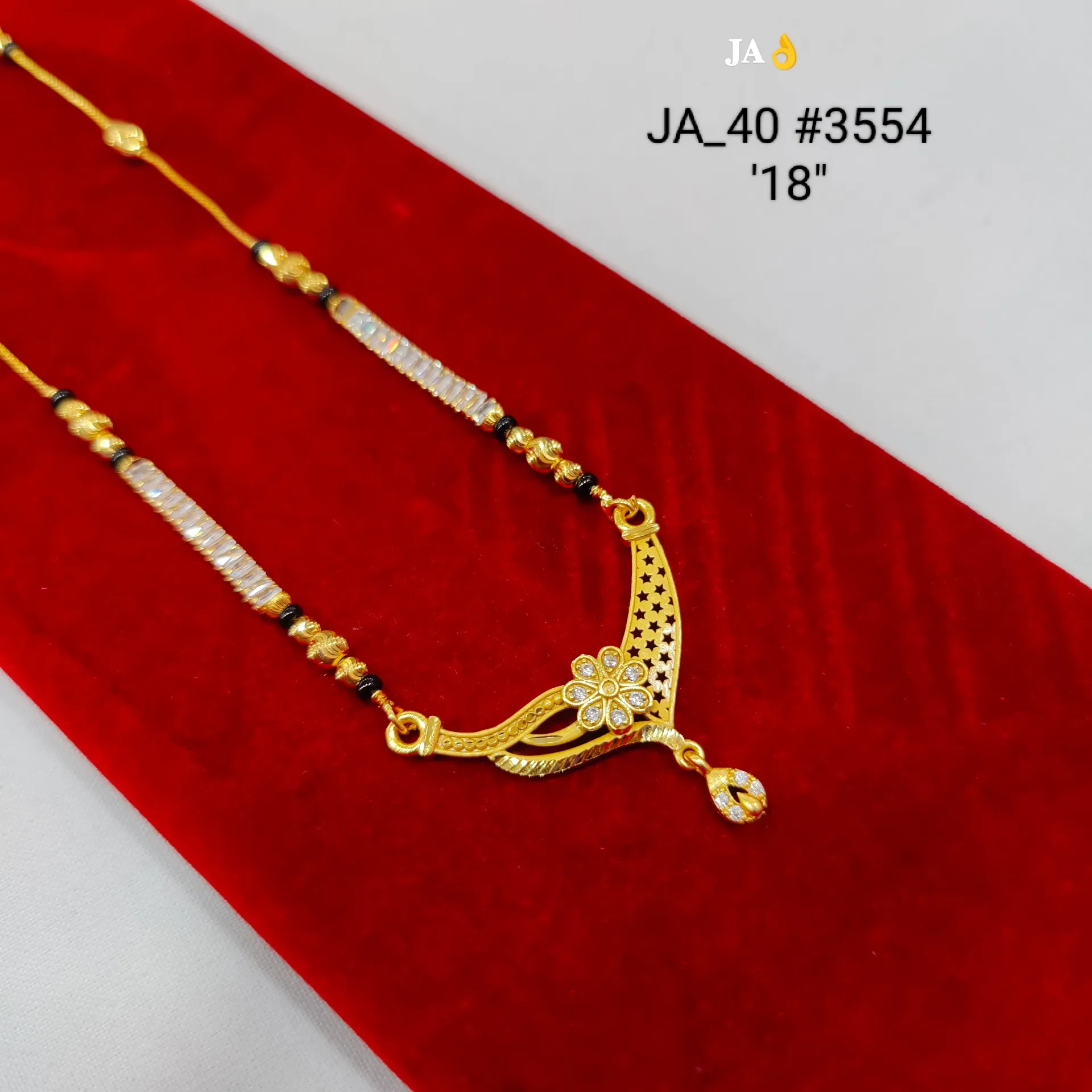 1 Gram Gold Plated Stone Studded Floral Designer Mangalsutra DN-3554