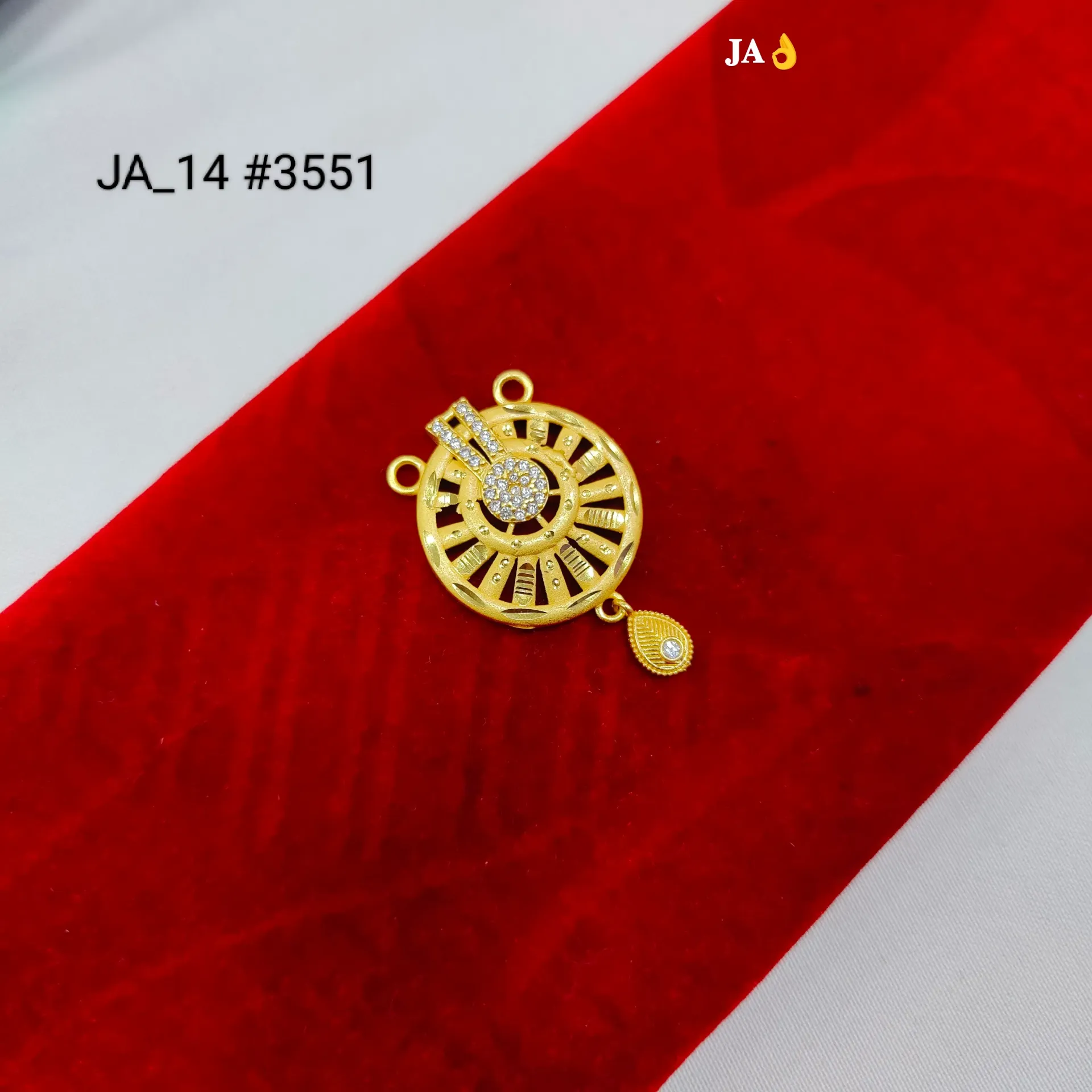 Royal Circular Gold Nath Pendant with Stone Center & Drop Charm DN-3551