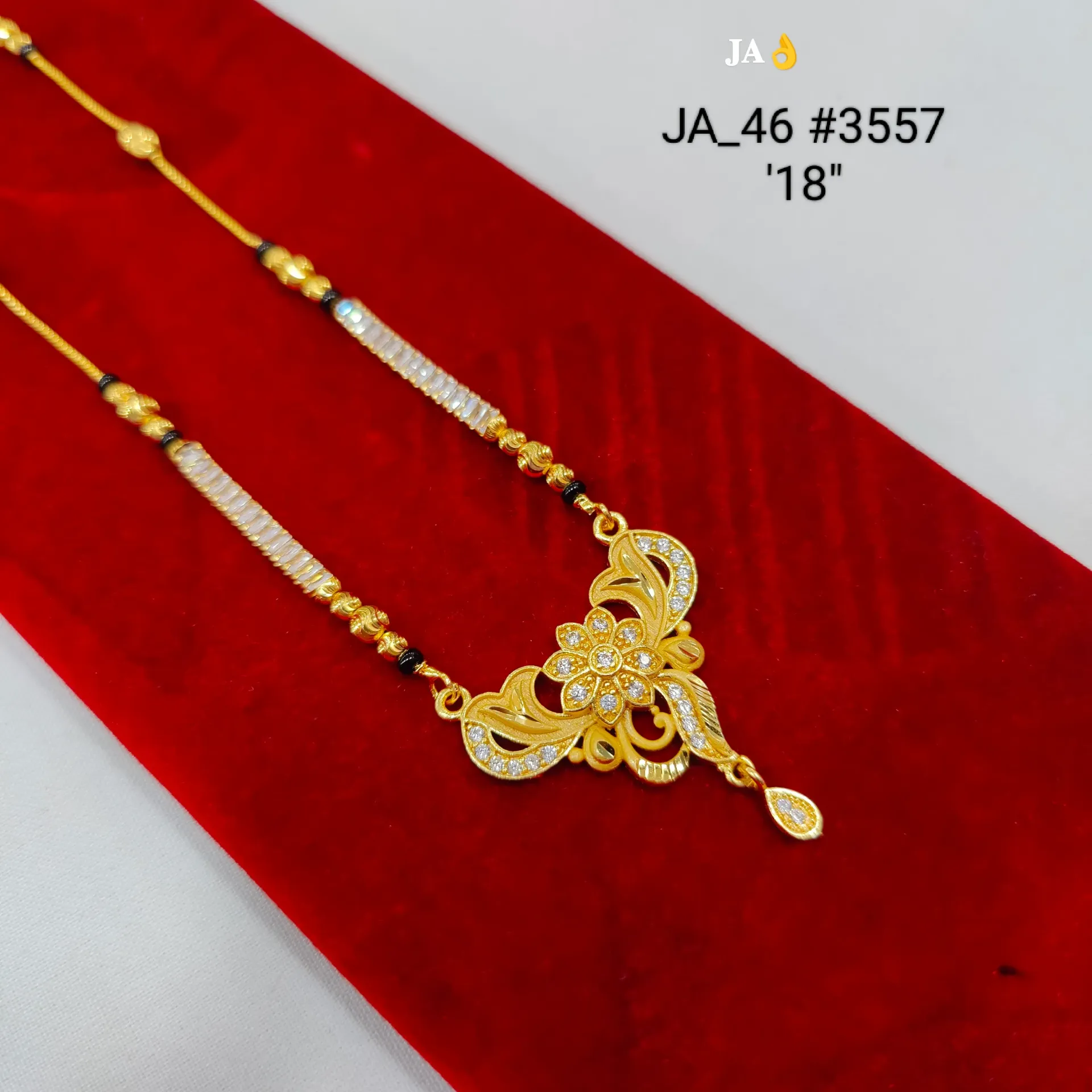 1 Gram Gold Plated Floral Stone Studded Designer Mangalsutra DN-3557