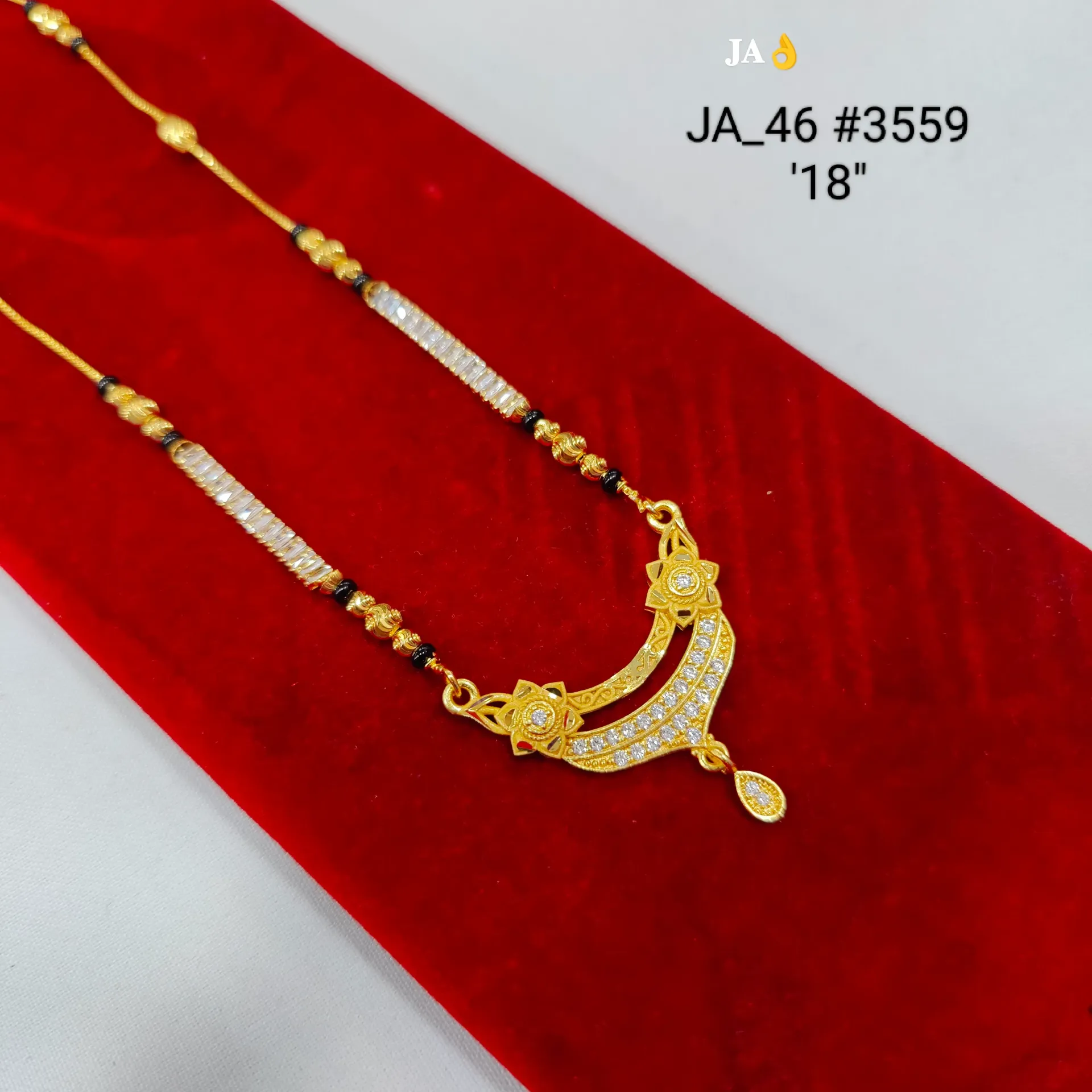 1 Gram Gold Plated Floral Stone Studded Designer Mangalsutra DN-3559