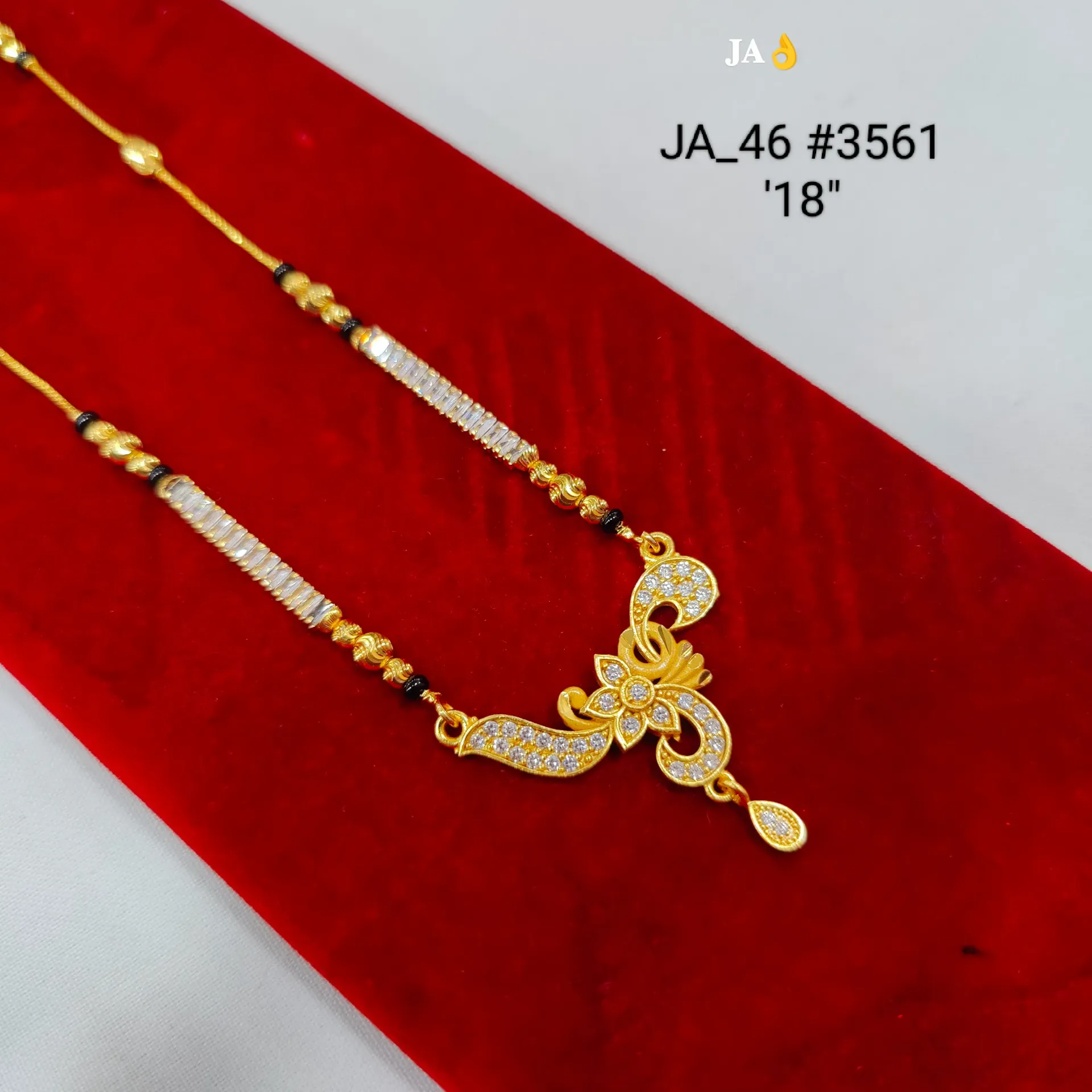 1 Gram Gold Plated Floral Stone Studded Designer Mangalsutra DN-3562