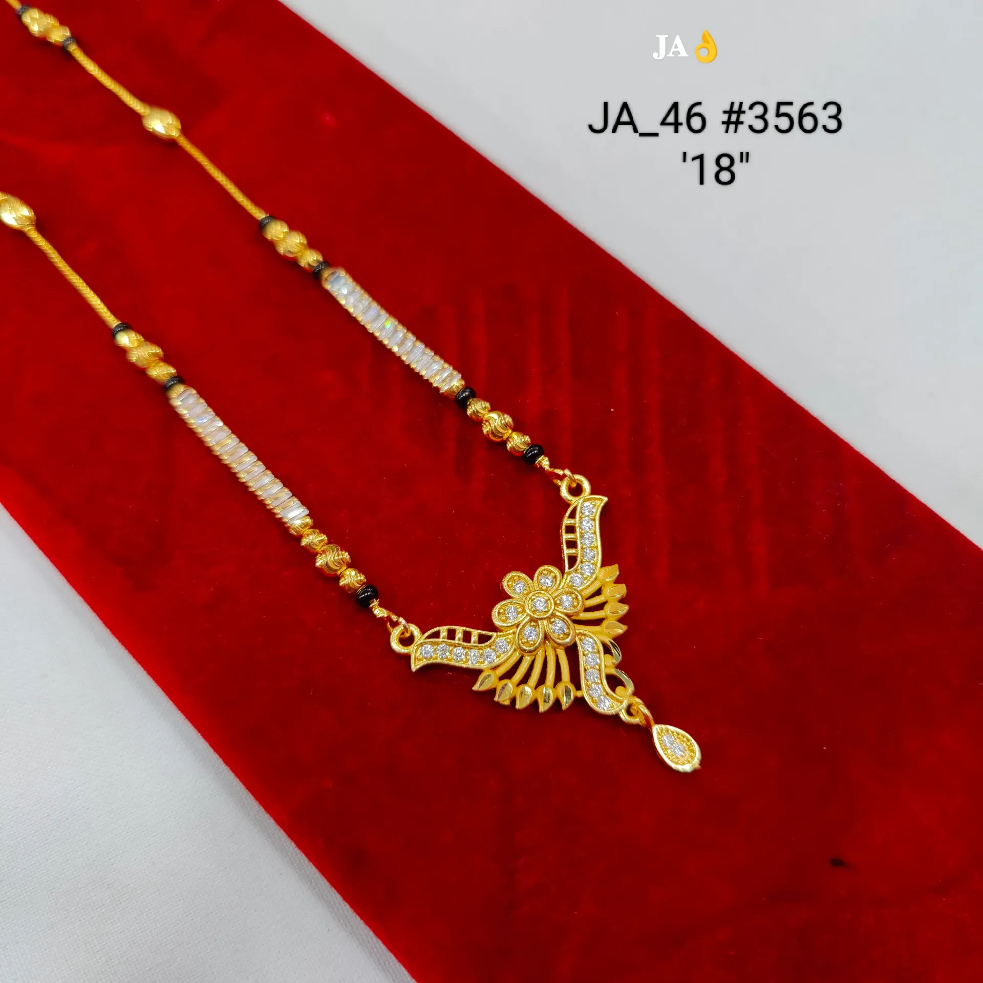 1 Gram Gold Plated Floral Stone Studded Designer Mangalsutra DN-3563