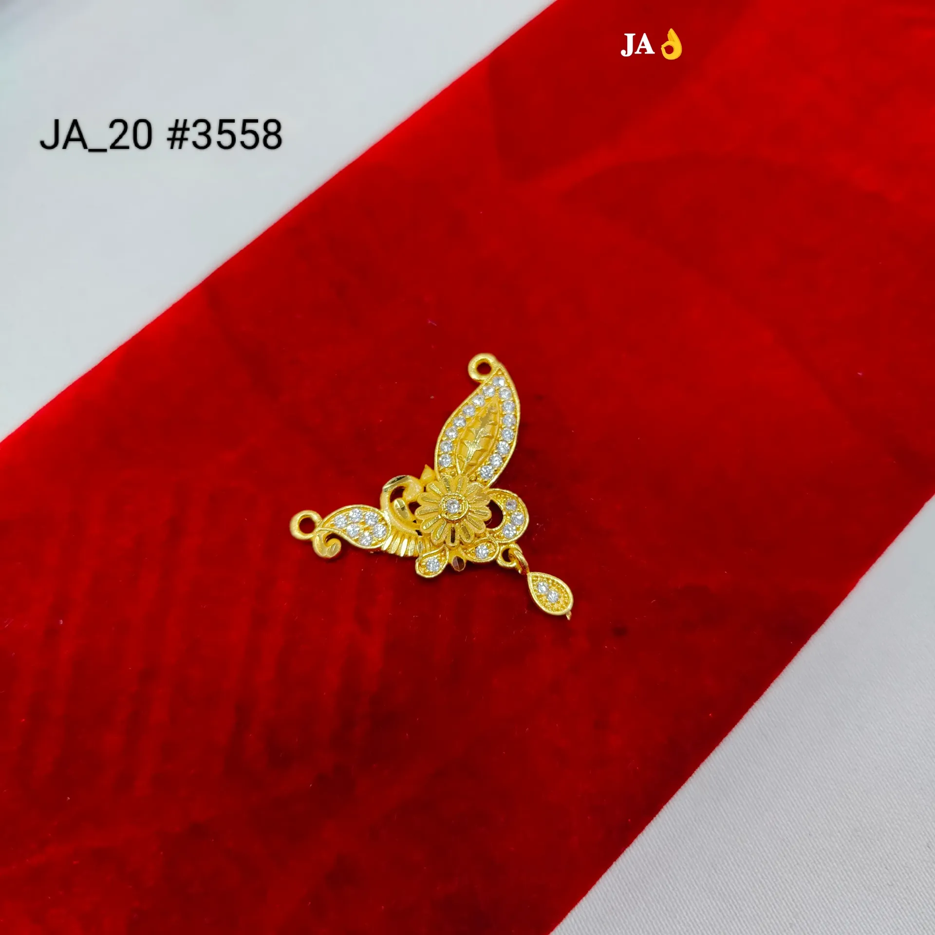 Elegant Floral Leaf Gold Nath Pendant with Stone Drop DN-3558